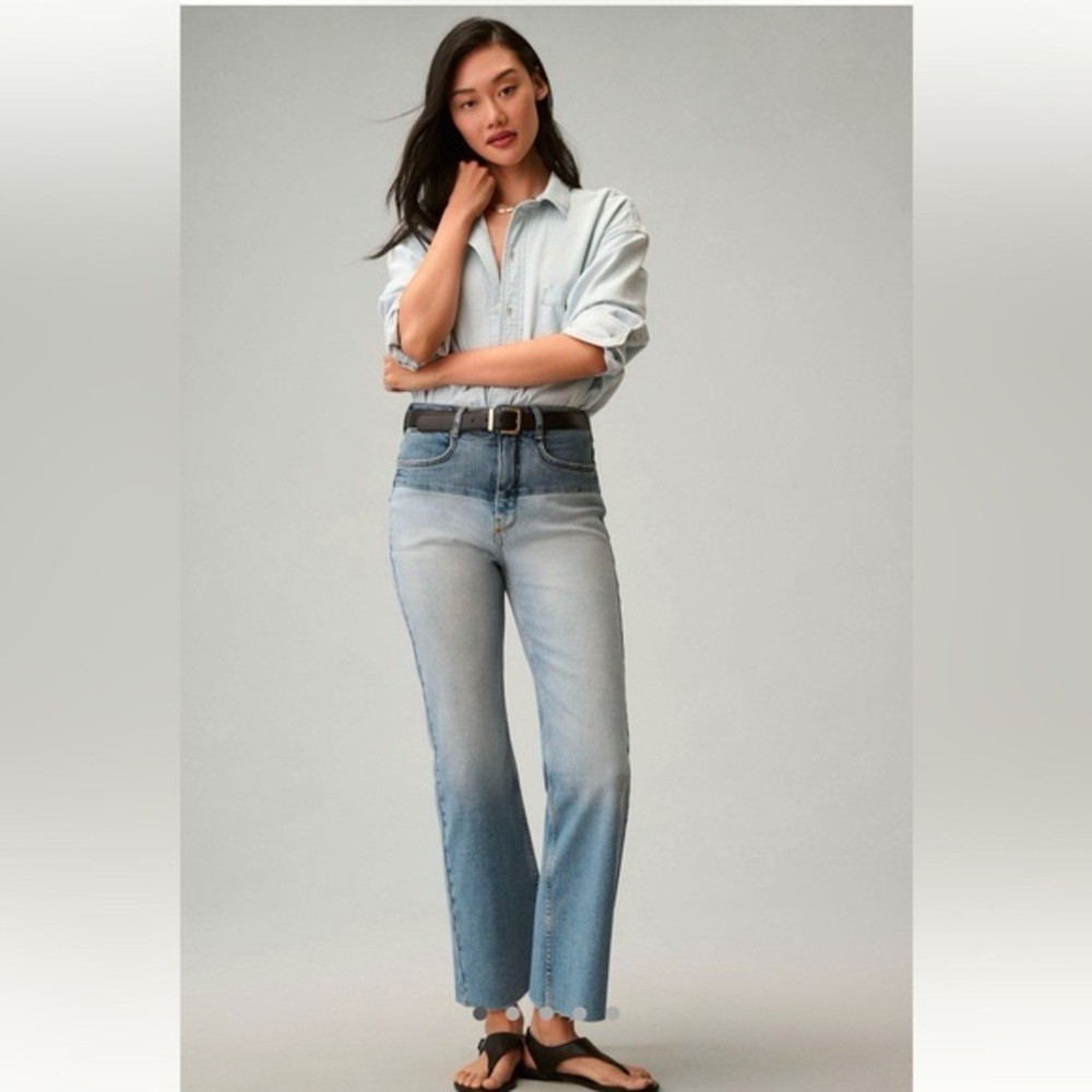 Anthropology The Annie Jeans High-Rise Straight-Leg Two Tone JeansSize 28 Pilcro